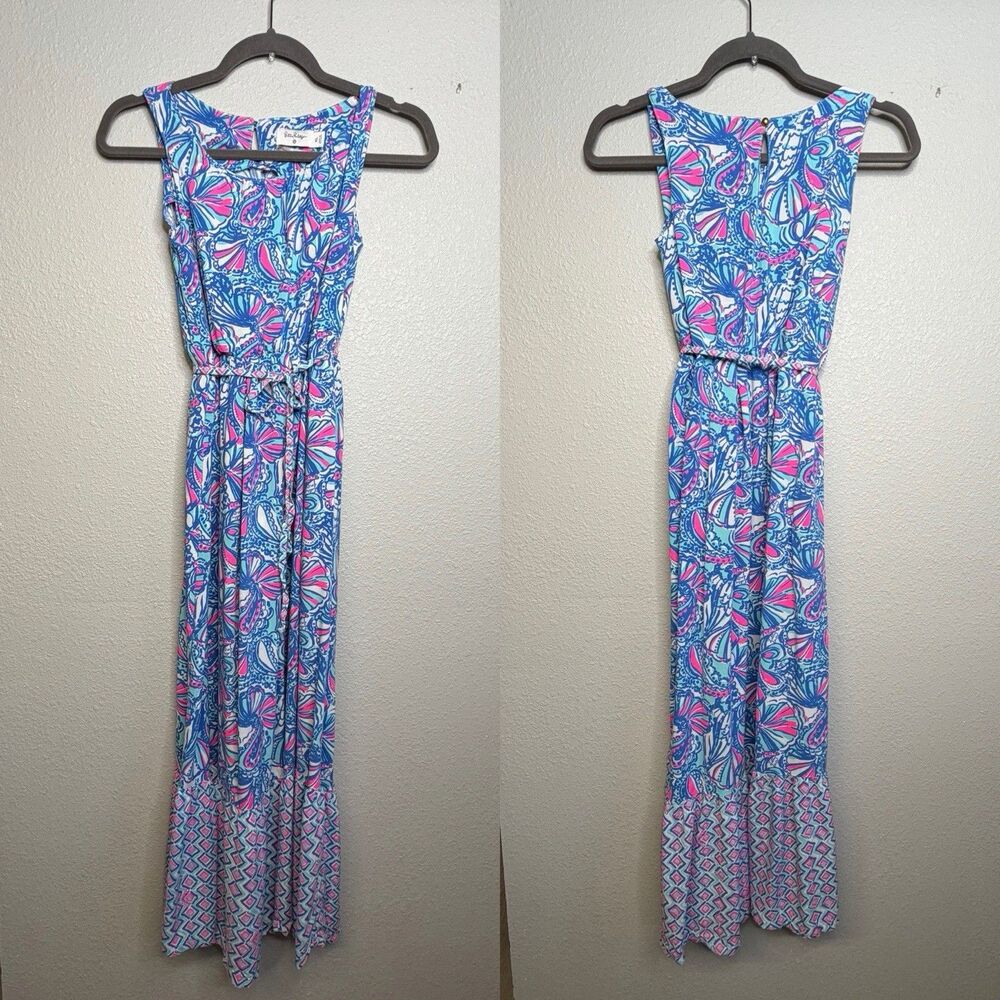 Lilly Pulitzer Maxi Dress Girls XL Blue Pink 20th Anniversary Collection